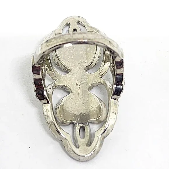 Victorian Style Pave White Rhinestone Dressy Silver Statement Cocktail Ring SZ 5 - Picture 9 of 10